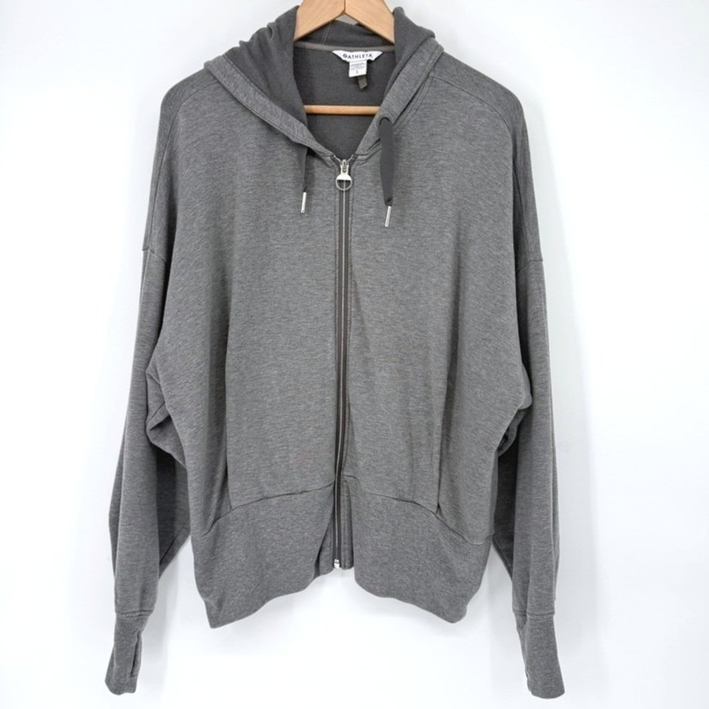 Athleta Womens Gray Full Zip Balance Hoodie Soft Oversized Fit Thumbholes Large